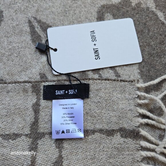 NWT Saint + Sofia Sutton Skull Scarf Beige Wool Blend - Picture 5 of 10